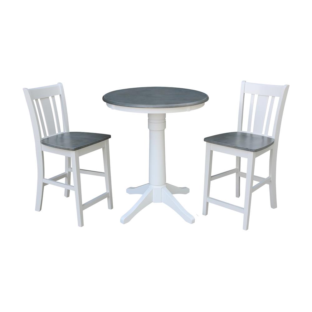 30" pedestal gathering Height table with 2 San Remo counter Height stools. Picture 1