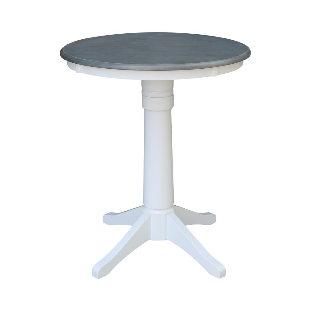 30" Round Pedestal Gathering Height Table with 2 Emily Counter Height Stools. Picture 2