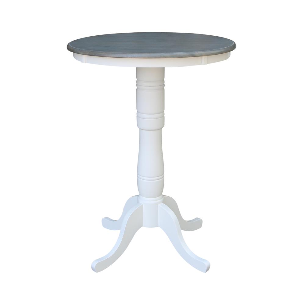 30" Round Top Pedestal Table - Bar Height - White/Heather Gray. Picture 1
