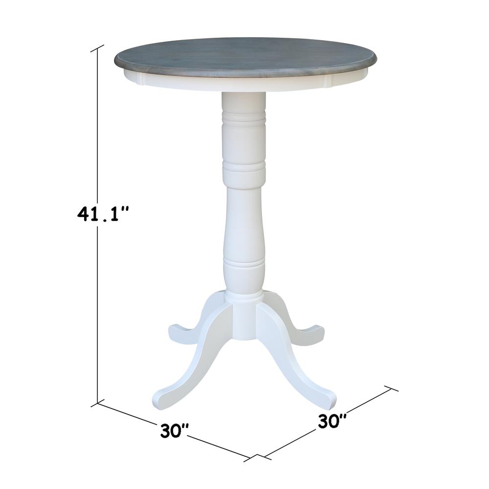 30" Round Top Pedestal Table - Bar Height - White/Heather Gray. Picture 4