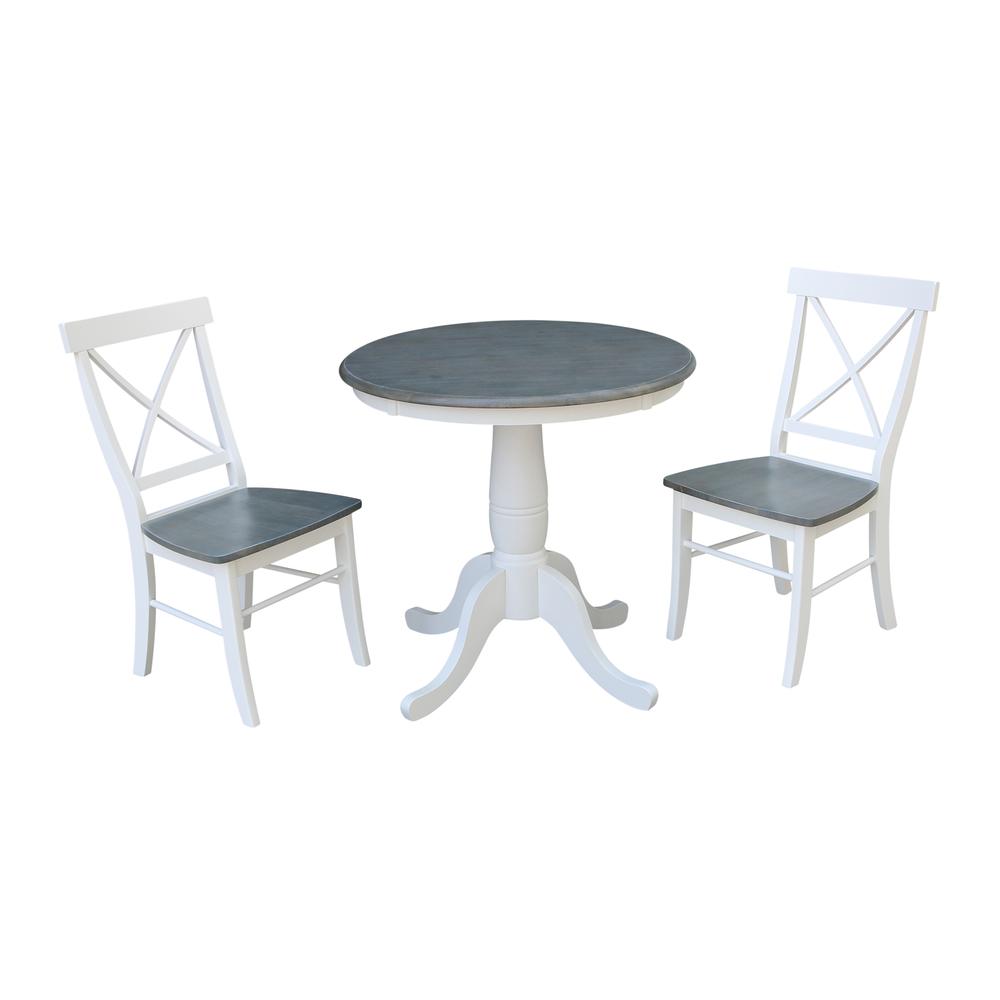 30" Round Top Pedestal Table With 2 X-Back Chairs - Set of 3 Pieces. Picture 1