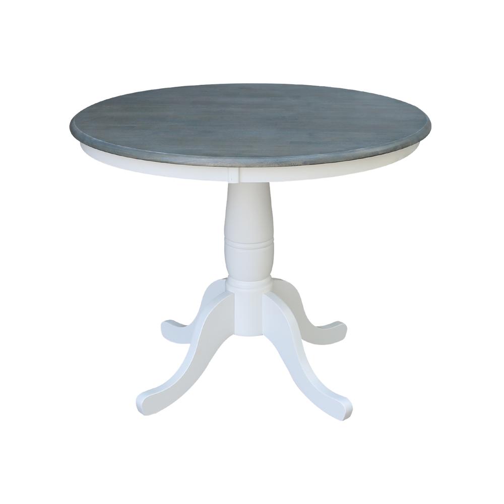 36" Round Top Pedestal Table - Dining Height - White/Heather Gray. Picture 1