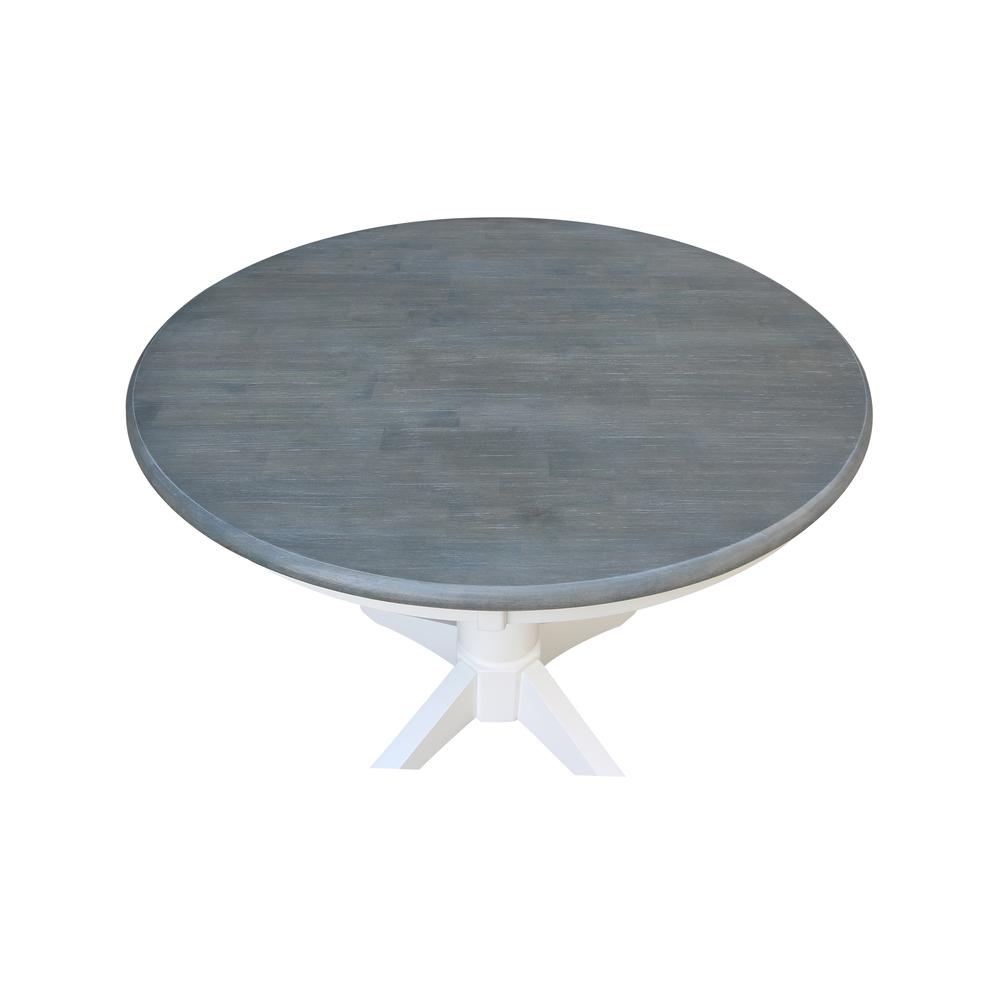 36" Round Top Pedestal Table - Dining Height - White/Heather Gray. Picture 4