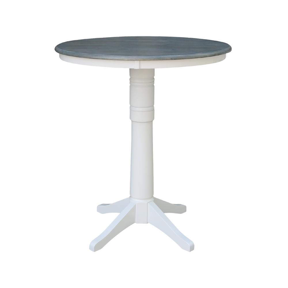 36" Round Top Pedestal Table - Bar Height - White/Heather Gray. Picture 1