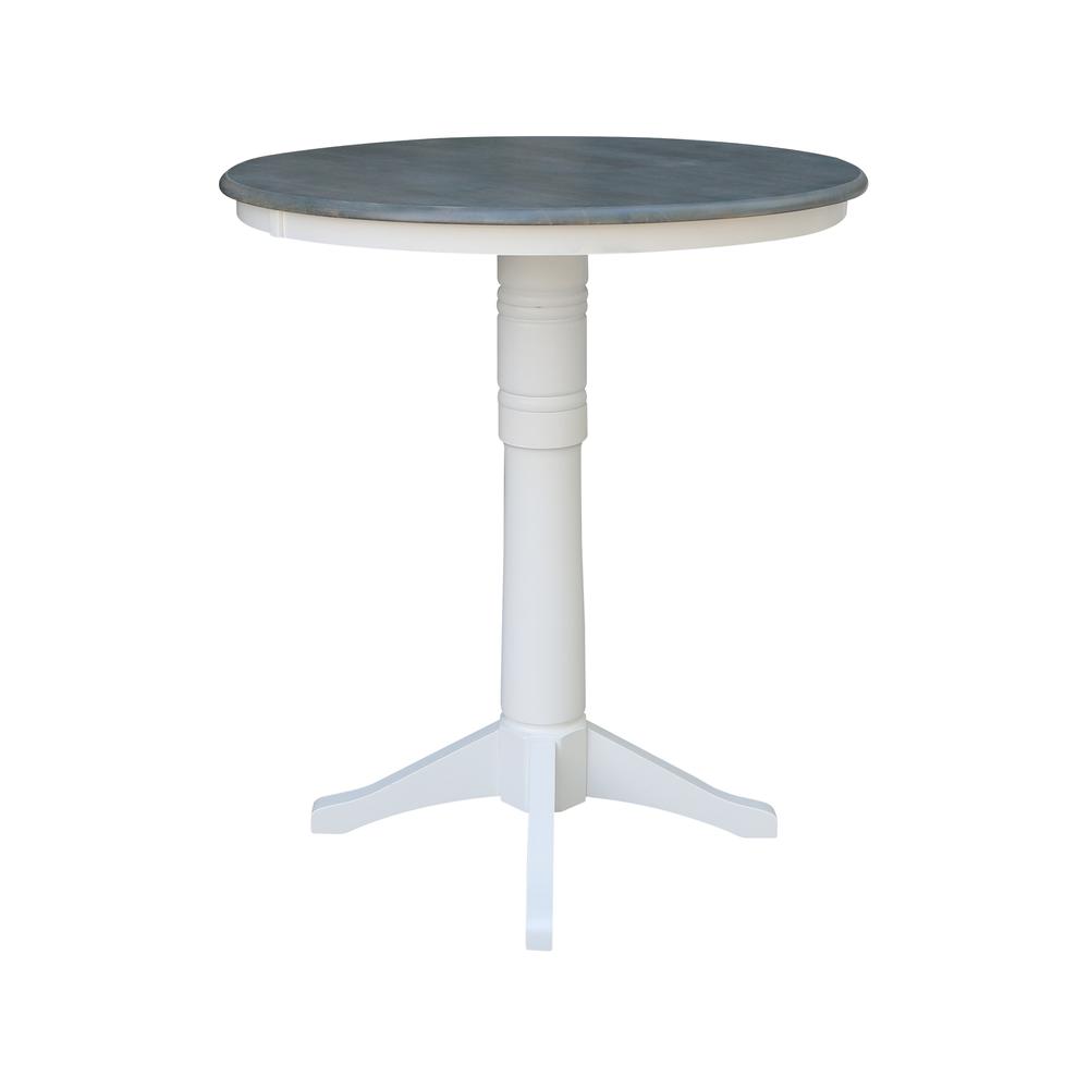 36" Round Top Pedestal Table - Bar Height - White/Heather Gray. Picture 2