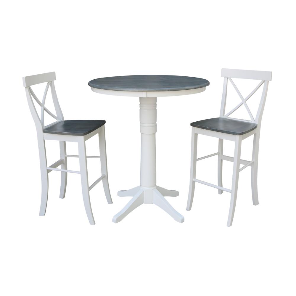 36" Round Pedestal Bar Height Table With 2 X-Back  Bar Height Stools. Picture 1