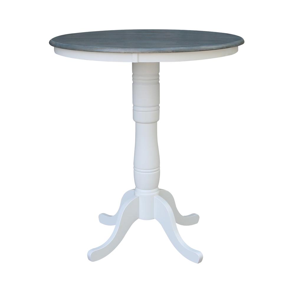 36" Round Top Pedestal Table - Bar Height - White/Heather Gray. Picture 1