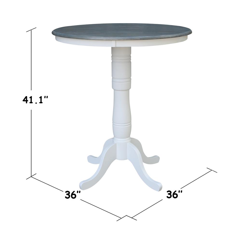 36" Round Top Pedestal Table - Bar Height - White/Heather Gray. Picture 4