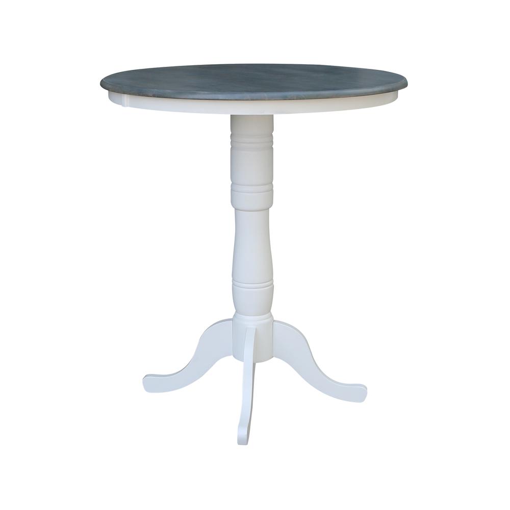 36" Round Top Pedestal Table - Bar Height - White/Heather Gray. Picture 2