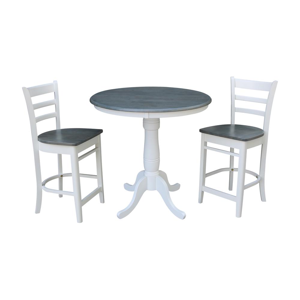 36" Round Pedestal Gathering Height Table With 2 Emily Counter Height Stools. Picture 1