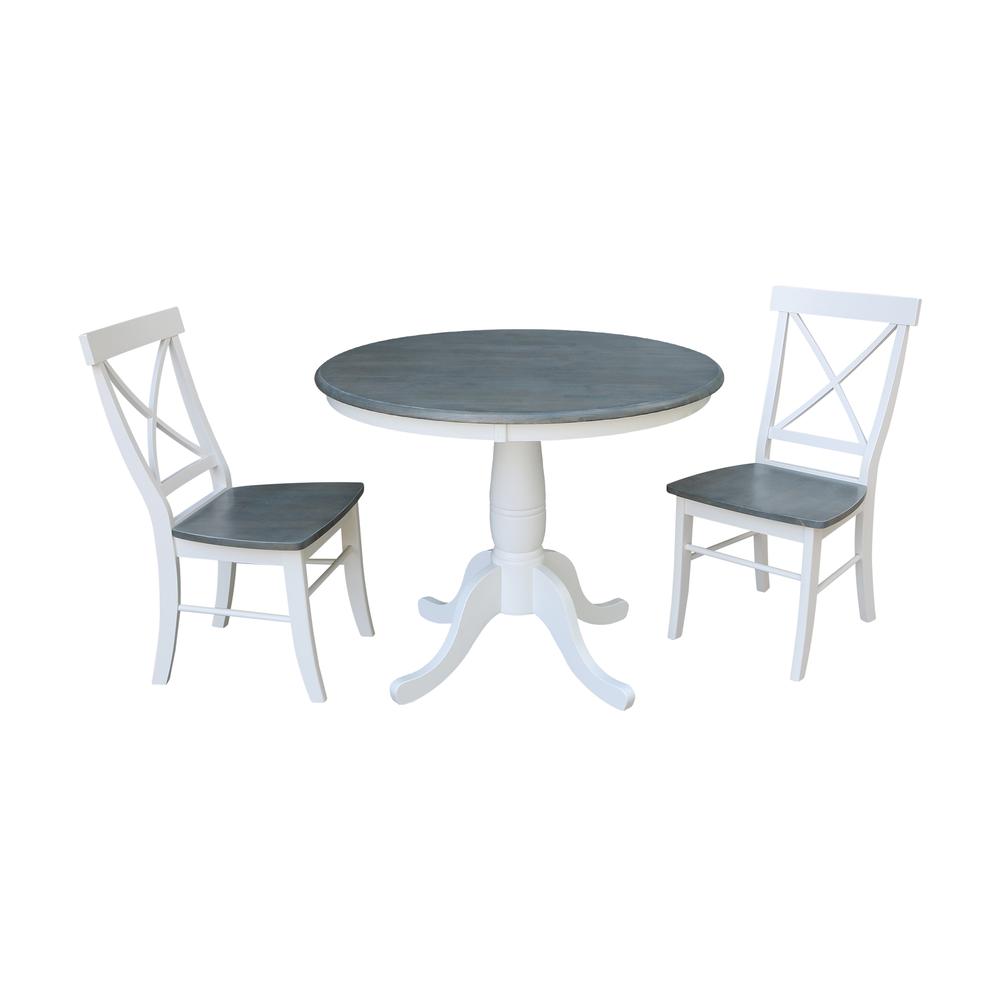 36" Round Top Pedestal Table With 2 X-Back Chairs - Set of 3 Pieces. Picture 1