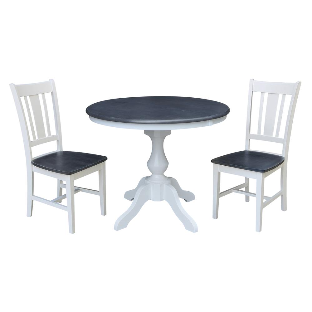 36 in Round Extension Dining table with 2 Dining Chairs - 3 Piece Set. Picture 1