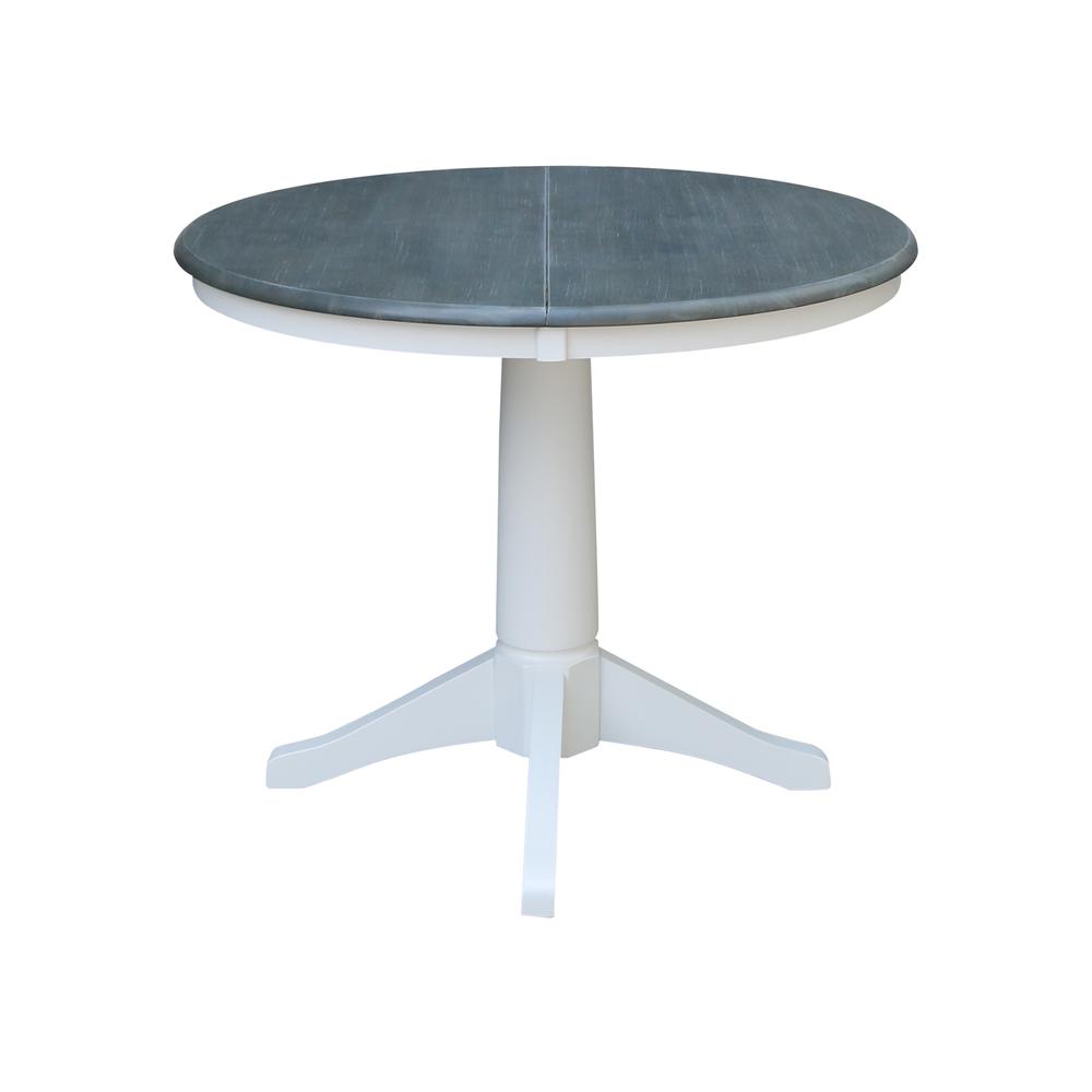36" Round Top Pedestal Table With 12" Leaf - Dining Height - White/Heather Gray. Picture 2