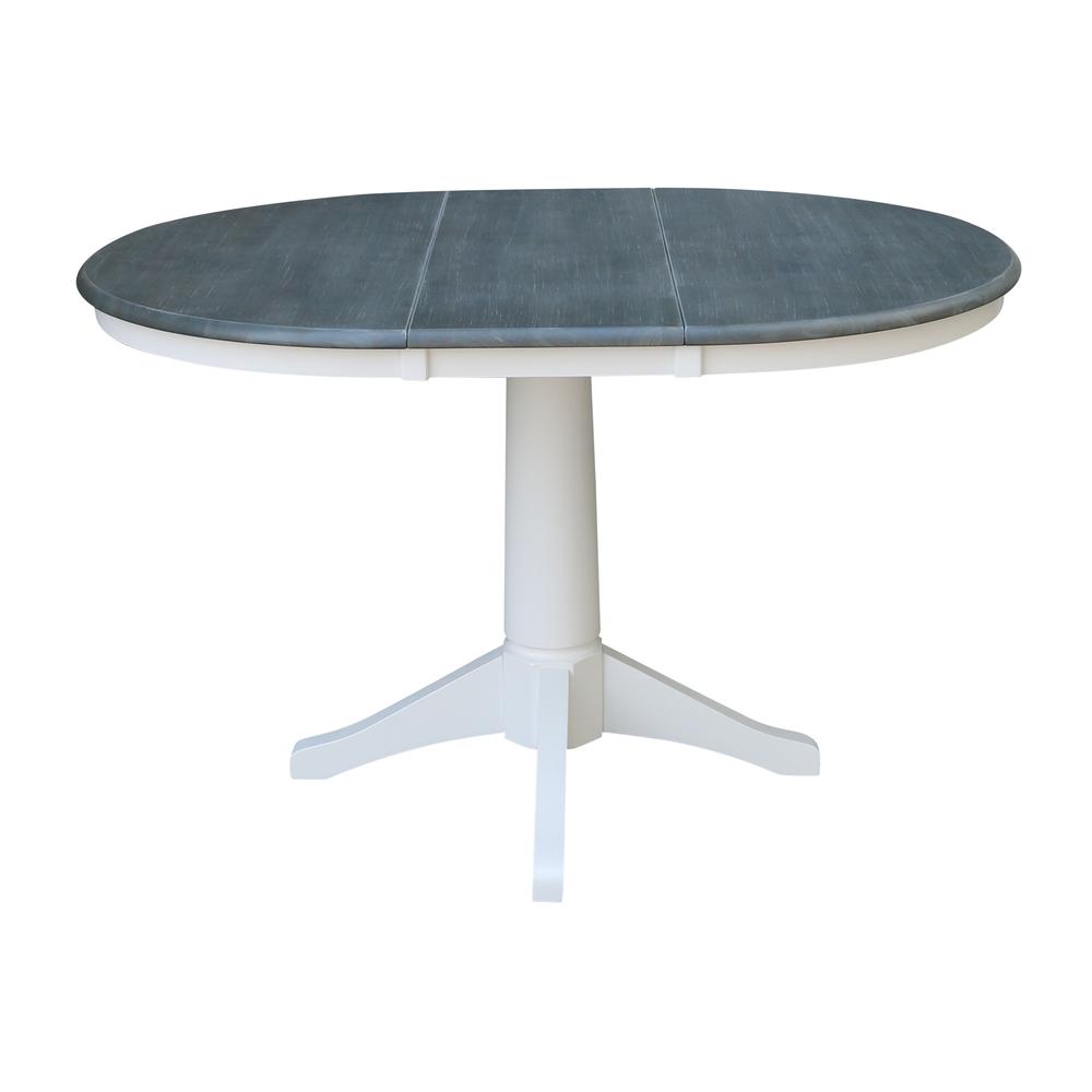 36" Round Top Pedestal Table With 12" Leaf - Dining Height - White/Heather Gray. Picture 5