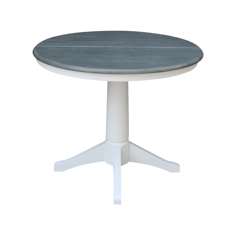 36" Round Top Pedestal Table With 12" Leaf - Dining Height - White/Heather Gray. Picture 3