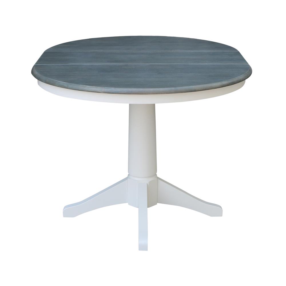 36" Round Top Pedestal Table With 12" Leaf - Dining Height - White/Heather Gray. Picture 6