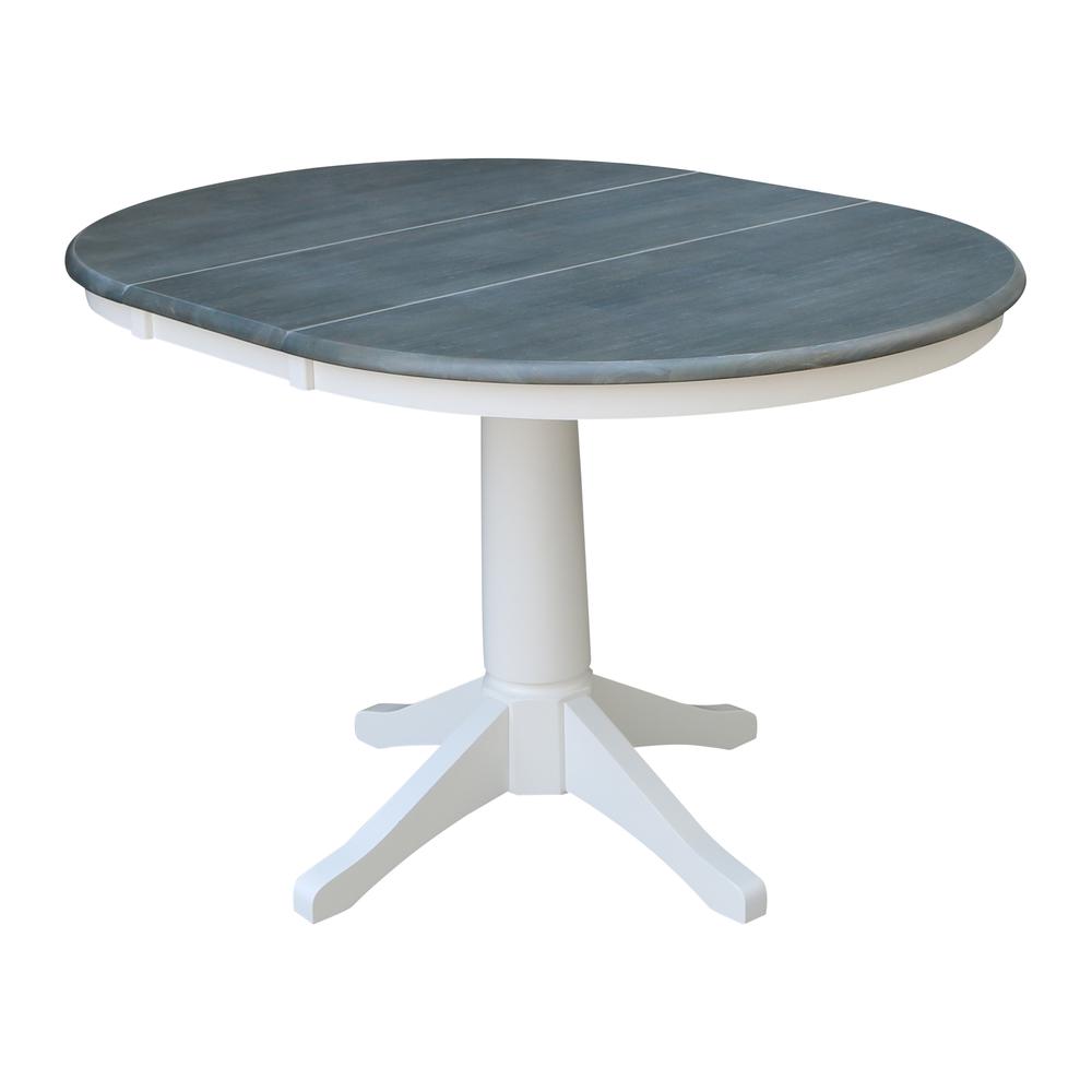 36" Round Top Pedestal Table With 12" Leaf - Dining Height - White/Heather Gray. Picture 4