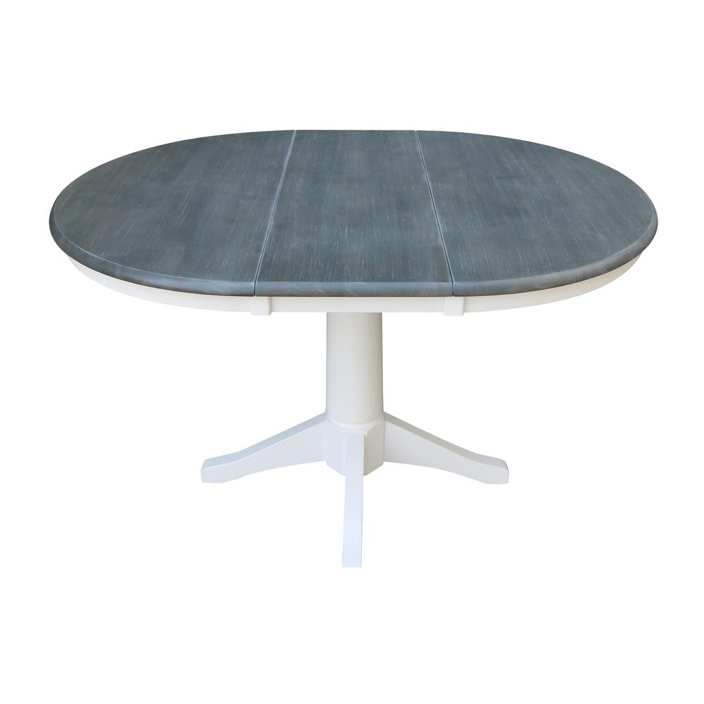 36" Round Top Pedestal Table With 12" Leaf - Dining Height - White/Heather Gray. Picture 7