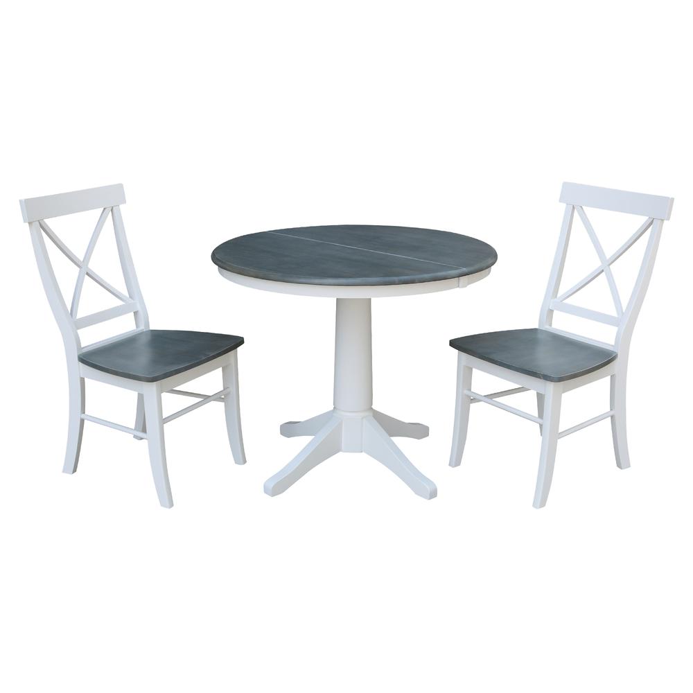 36" Round Extension Dining Table With 2 X-Back Chairs. Picture 1