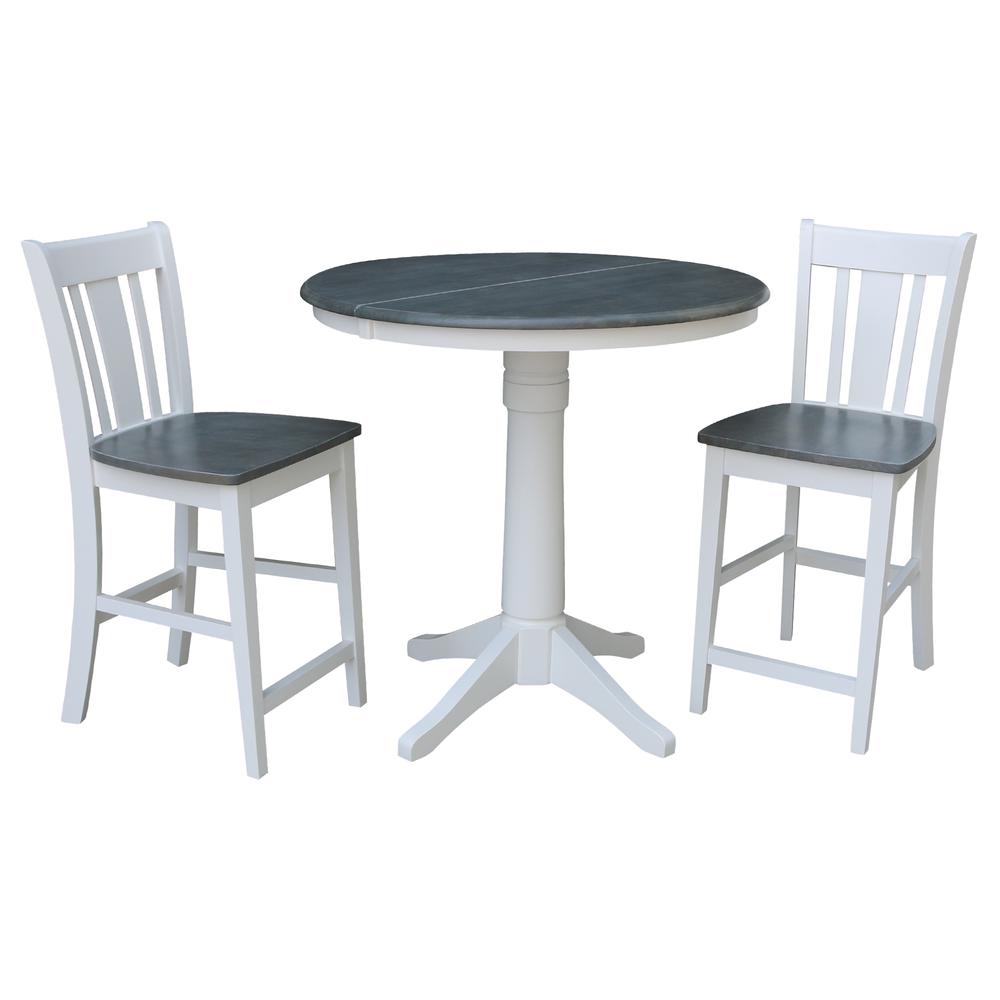 36" Round Extension Dining Table With 2 San Remo Counter Height Stools. Picture 1