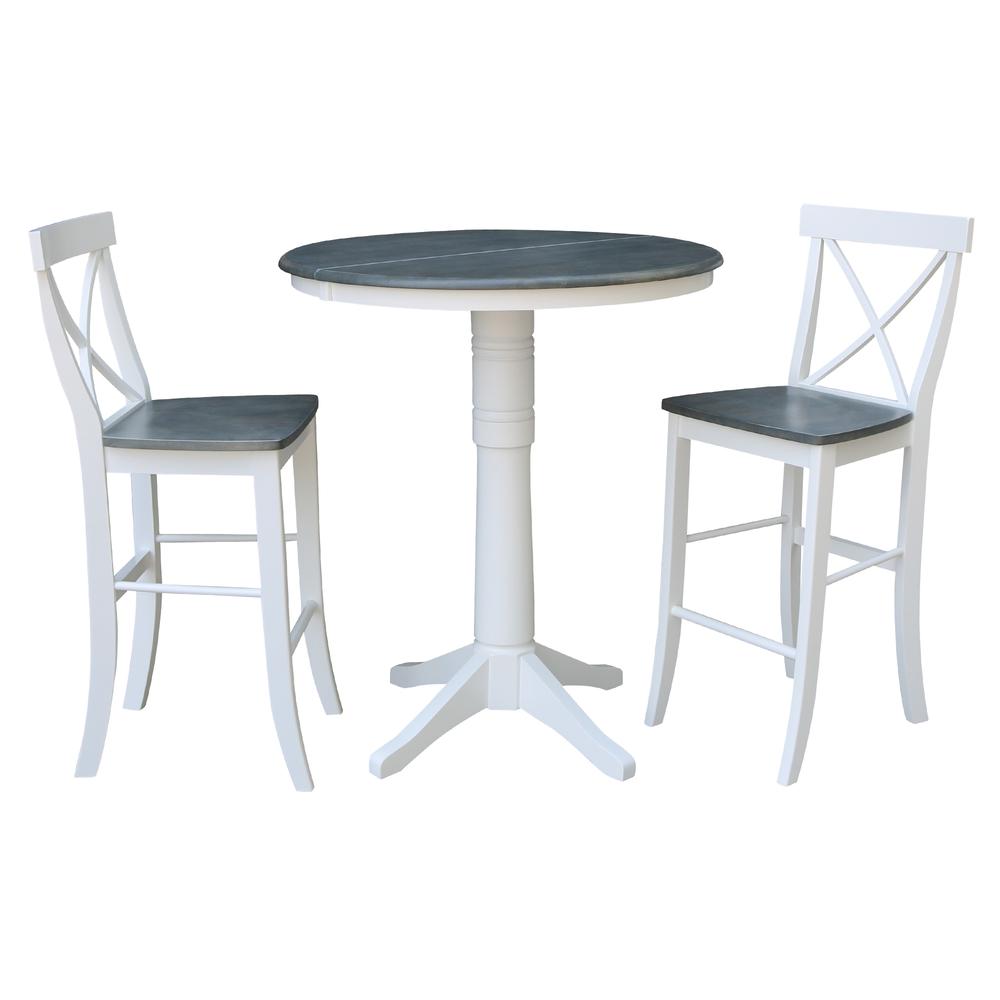 36" Round Extension Dining Table With 2 X-Back Bar Height Stools. Picture 1