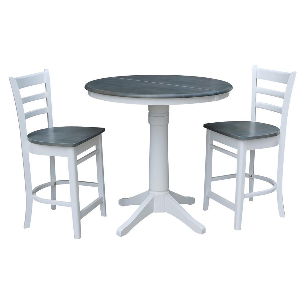 36" Round Extension Dining Table With 2 Emily Counter Height Stools. Picture 1
