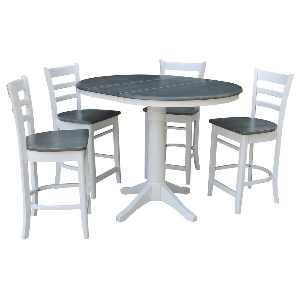 36" Round Extension Dining Table With 4 Emily Counter Height Stools. Picture 1