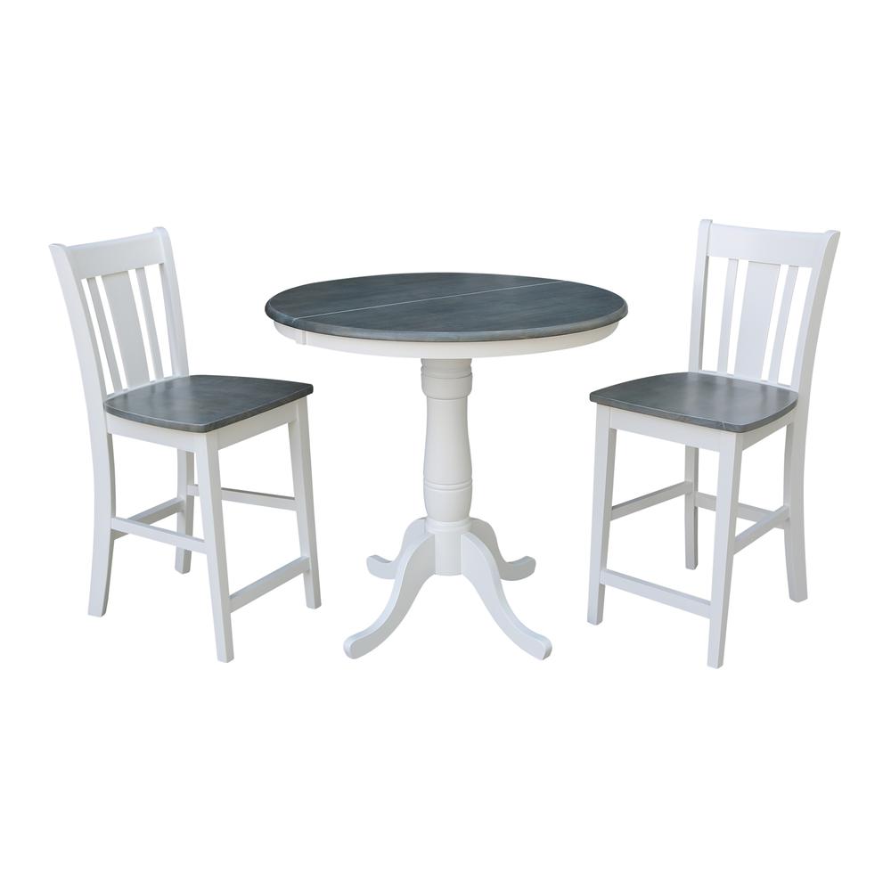 36" Round Extension Dining Table With 2 San Remo Counter Height Stools - Set of 3. Picture 1