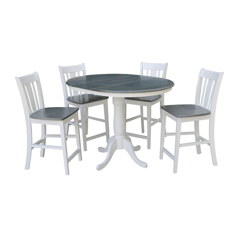 36" Round Extension Dining Table With 4 San Remo Counter Height Stools - Set of 5. Picture 1