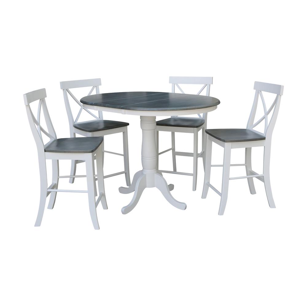 36" Round Extension Dining Table With 4 X-back Counter Height Stools - Set of 5. Picture 1