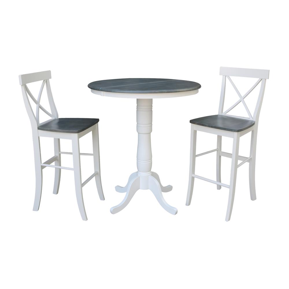 36" Round Extension Dining Table With 2 X-Back Bar Height Stools - Set of 3. Picture 1