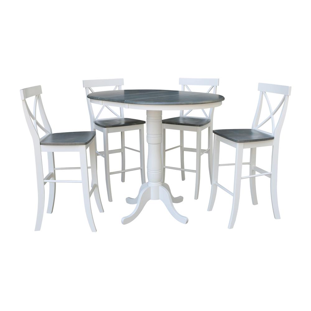 36" Round Extension Dining Table With 4 X-back Bar Height Stools - Set of 5. Picture 1