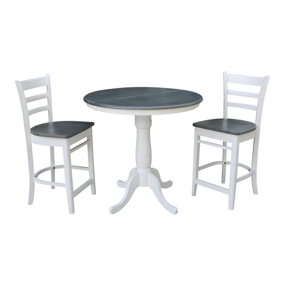 36" Round Extension Dining Table With 2 Emily Counter Height Stools - Set of 3. Picture 1