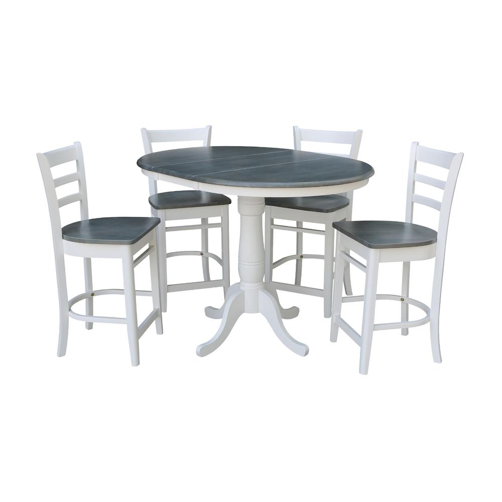 36" Round Extension Dining Table With 4 Emily Counter Height Stools - Set of 5. Picture 1