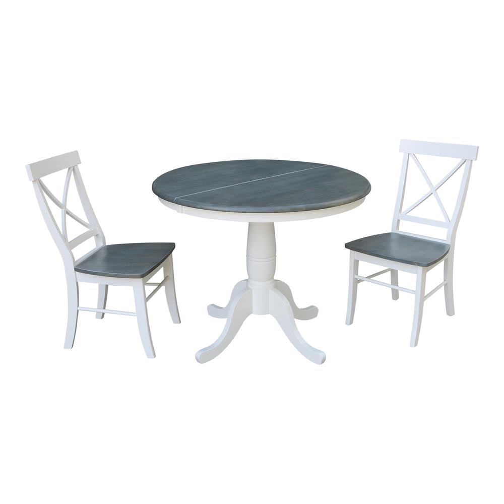 36" Round Extension Dining Table With 2 X-back Chairs - Set of 3. Picture 1