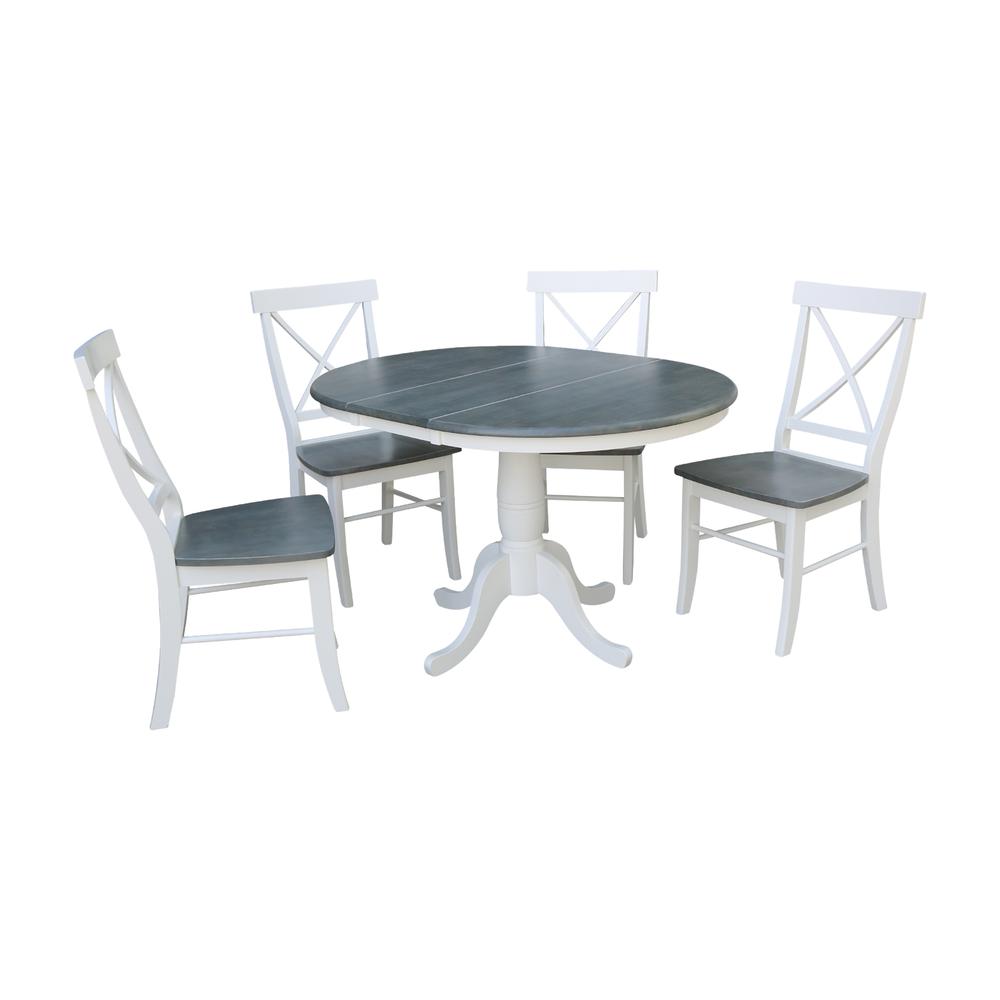 36" Round Extension Dining Table With 4 X-back Chairs - Set of 5. Picture 1