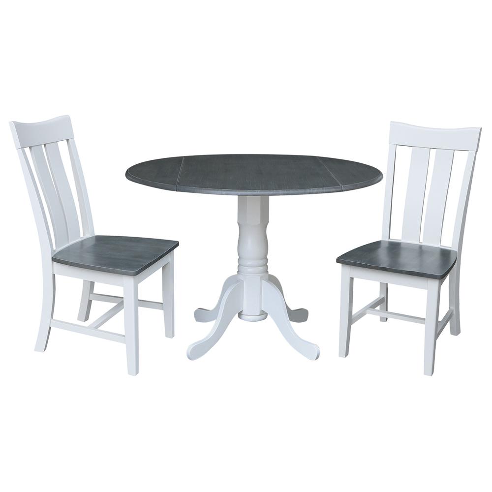 42 in. Dual Drop Leaf Dining Table with 2 Slat Back Chairs - 3 Piece Dining Set. Picture 1