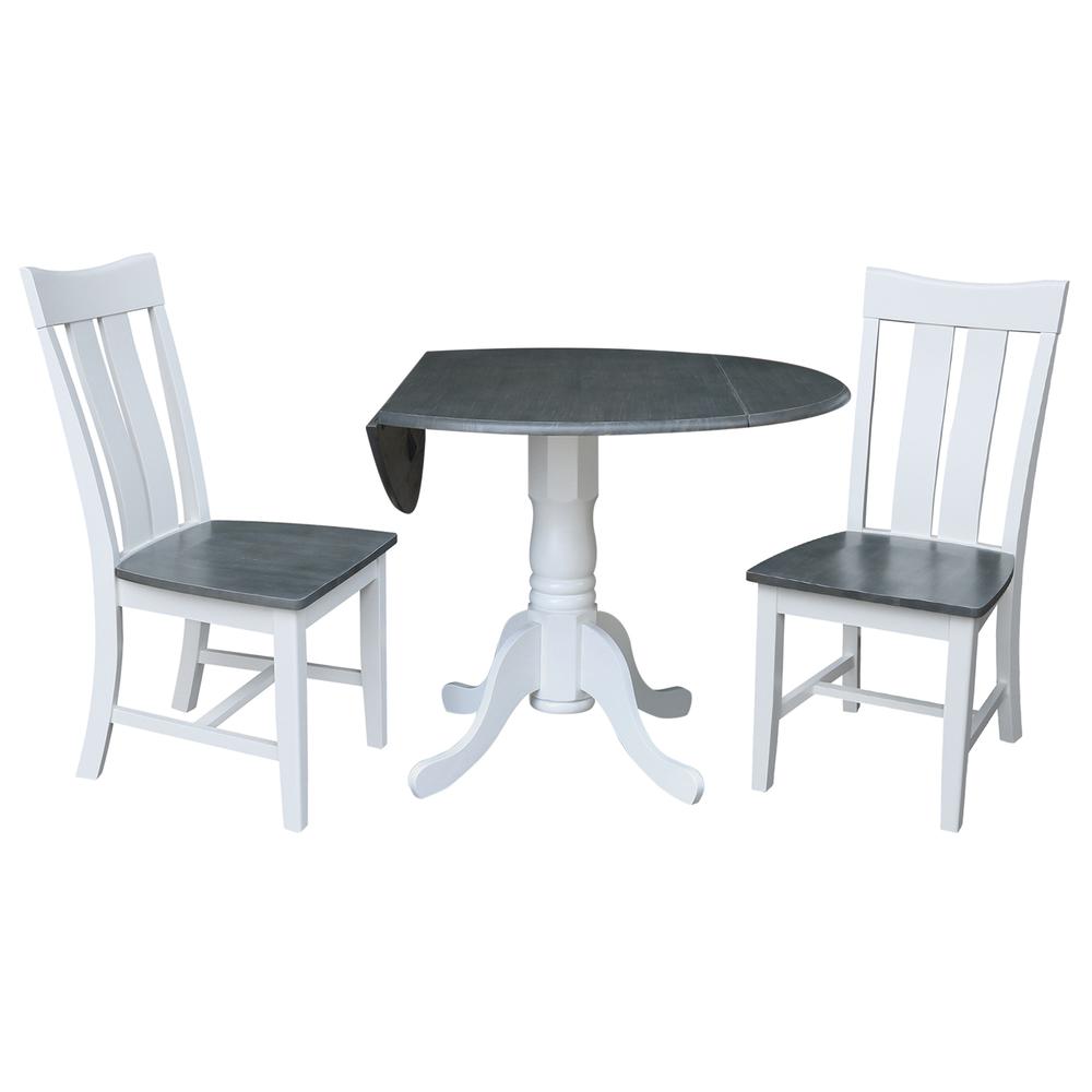 42 in. Dual Drop Leaf Dining Table with 2 Slat Back Chairs - 3 Piece Dining Set. Picture 3