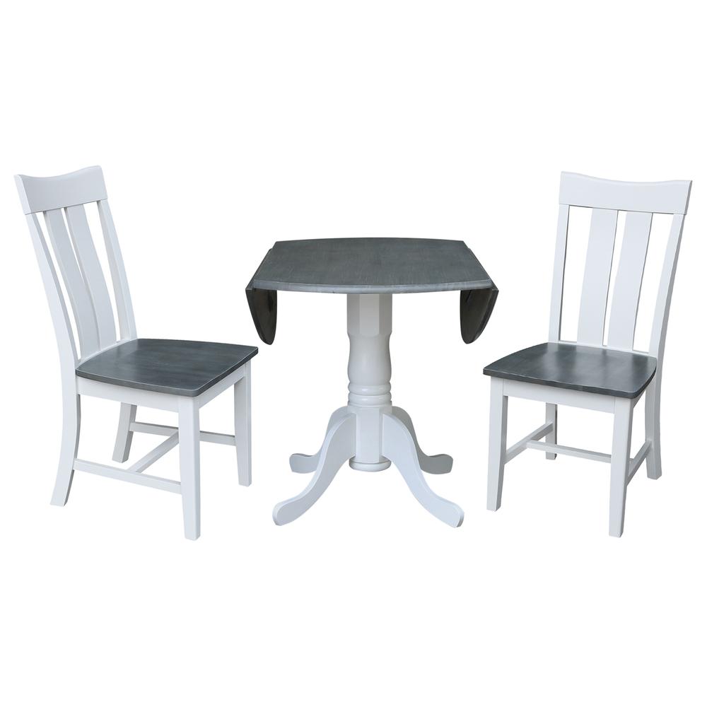 42 in. Dual Drop Leaf Dining Table with 2 Slat Back Chairs - 3 Piece Dining Set. Picture 5