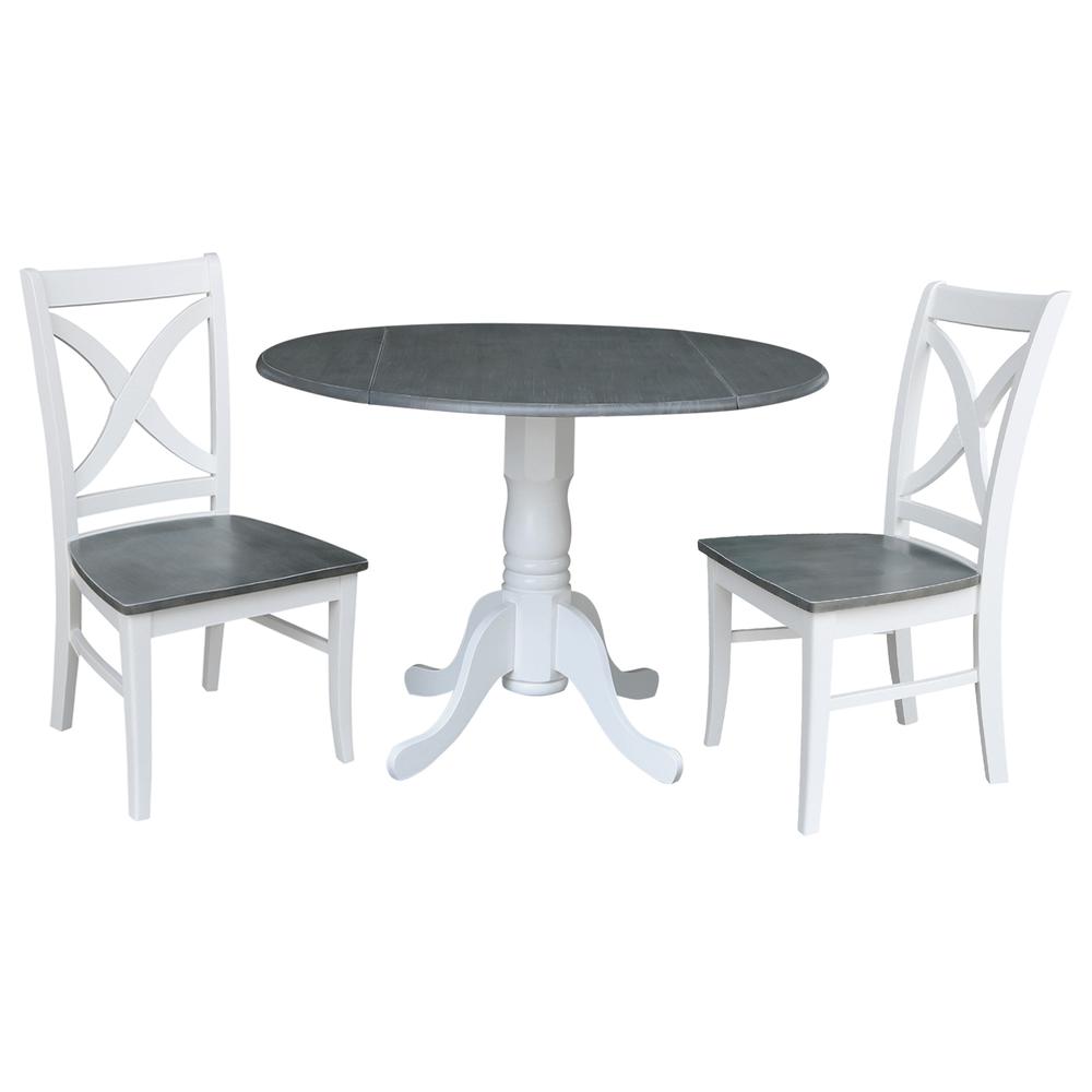 42 in. Dual Drop Leaf Dining Table with 2 X-back Chairs - 3 Piece Dining Set. Picture 1