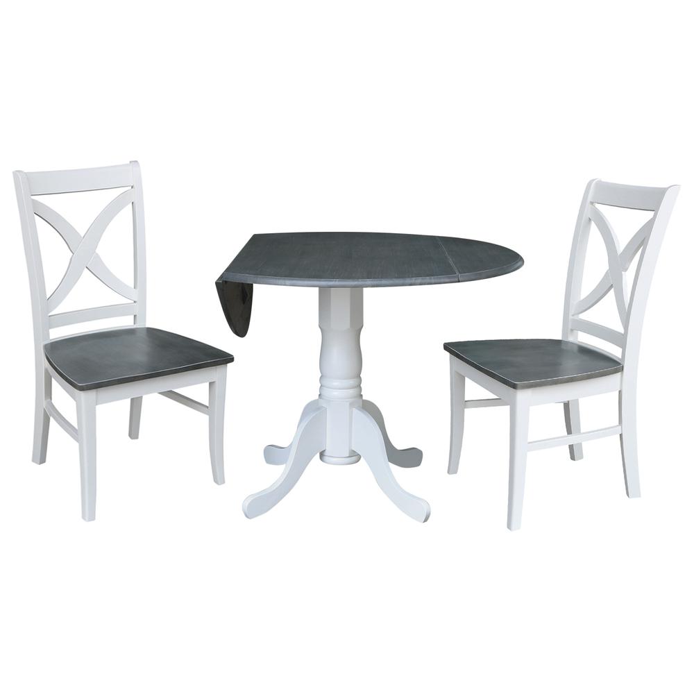 42 in. Dual Drop Leaf Dining Table with 2 X-back Chairs - 3 Piece Dining Set. Picture 3