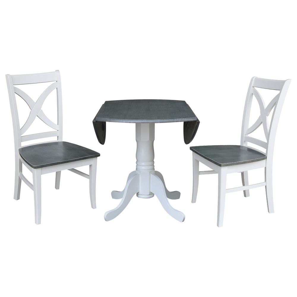42 in. Dual Drop Leaf Dining Table with 2 X-back Chairs - 3 Piece Dining Set. Picture 5