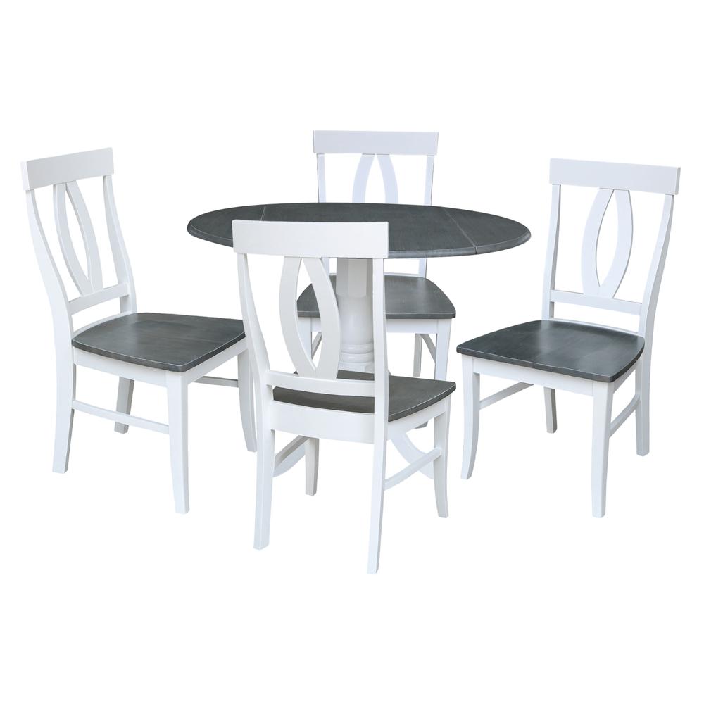 42 in. Dual Drop Leaf Dining Table with 4 Splat Back Chairs - 5 Piece Dining Set, White/heather gray. The main picture.