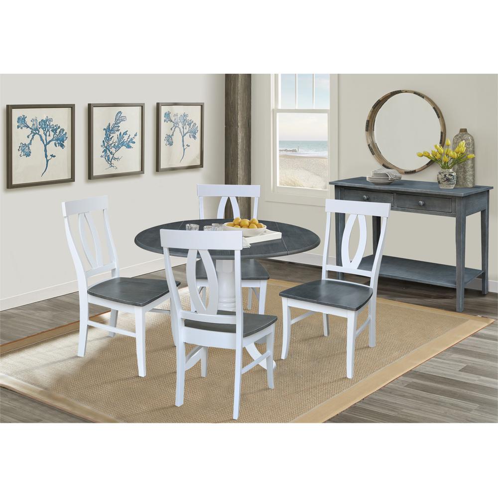 42 in. Dual Drop Leaf Dining Table with 4 Splat Back Chairs - 5 Piece Dining Set, White/heather gray. Picture 2