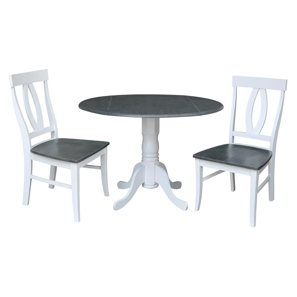 42 in. Dual Drop Leaf Dining Table with 2 Splat Back Chairs - 3 Piece Dining Set. Picture 1