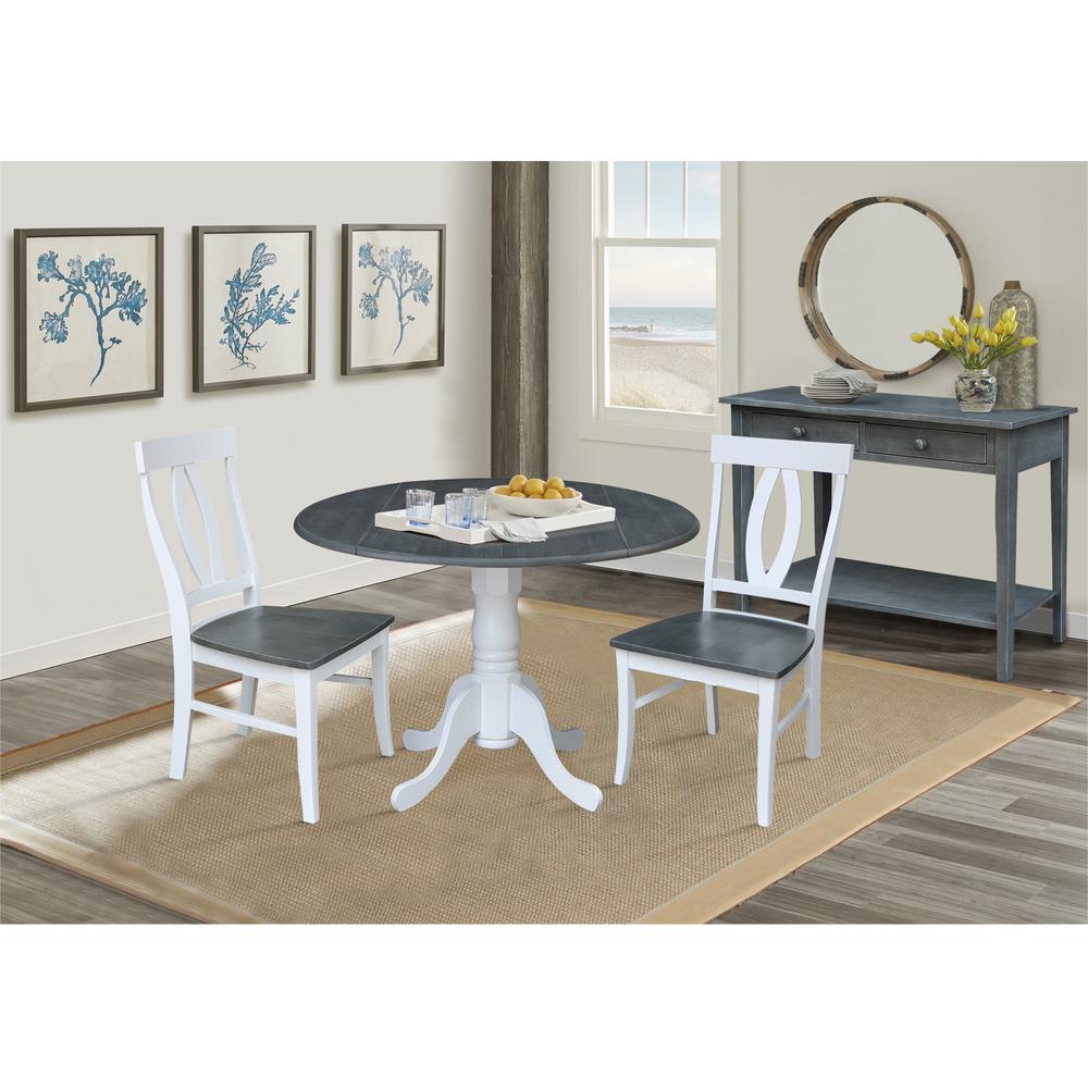 42 in. Dual Drop Leaf Dining Table with 2 Splat Back Chairs - 3 Piece Dining Set. Picture 2