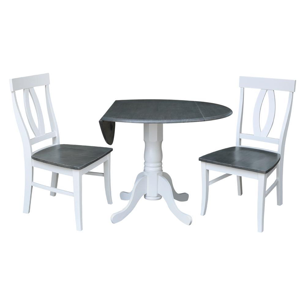 42 in. Dual Drop Leaf Dining Table with 2 Splat Back Chairs - 3 Piece Dining Set. Picture 3
