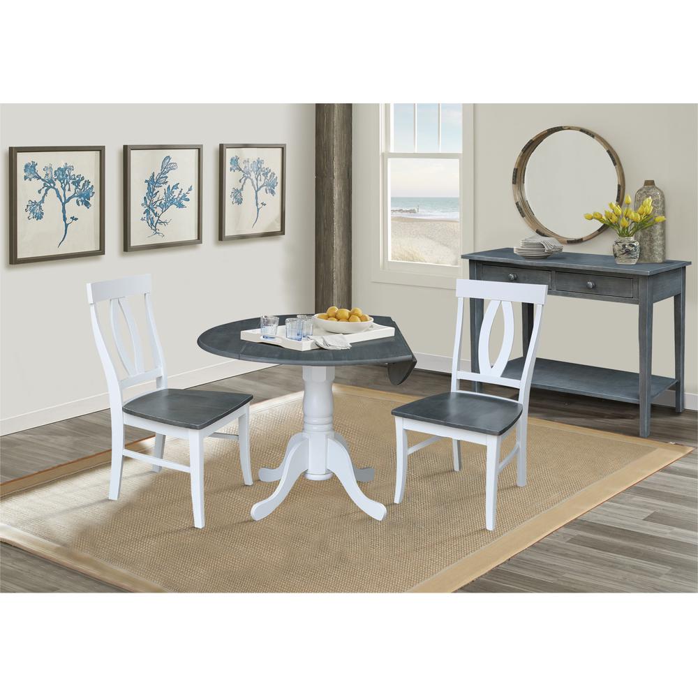 42 in. Dual Drop Leaf Dining Table with 2 Splat Back Chairs - 3 Piece Dining Set. Picture 4