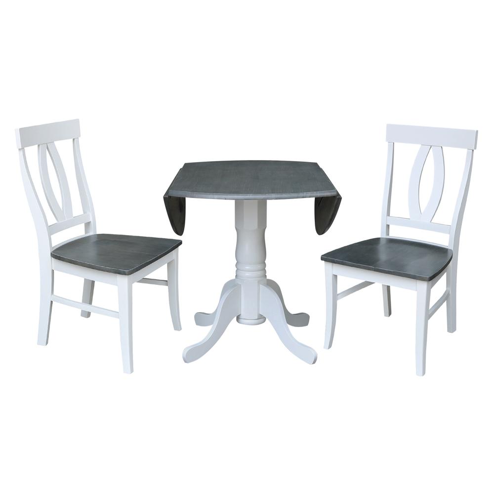 42 in. Dual Drop Leaf Dining Table with 2 Splat Back Chairs - 3 Piece Dining Set. Picture 5