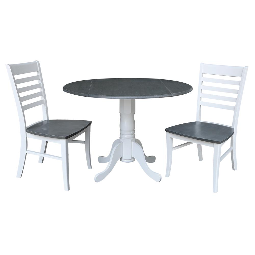 42 in. Dual Drop Leaf Dining Table with 2 Ladderback Chairs - 3 Piece Dining Set. Picture 1